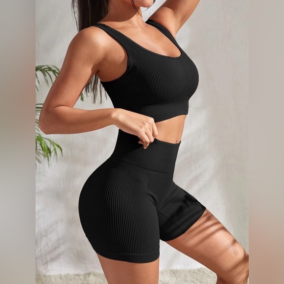 Ribbed Knit Wide Waistband Sports Set - Picture 5 of 6